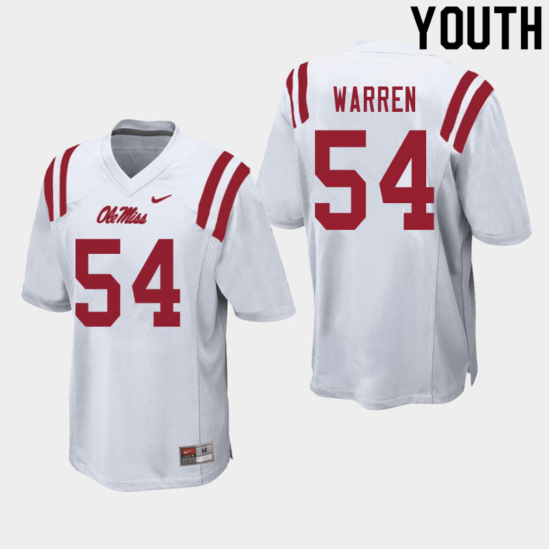 Youth #54 Caleb Warren Ole Miss Rebels College Football Jerseys Sale-White - Click Image to Close